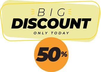 Fifty 50 percent big discount sale banner label yellow