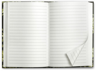 Blank open paper notebook memo isolated, minimum drop shadow