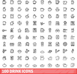100 drink icons set. Outline illustration of 100 drink icons vector set isolated on white background
