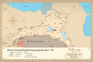 Map of Urartu in the old style, brown graphics in retro fantasy style