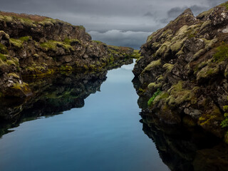 Awe-inspiring view of the Silfra a rift formed by the Mid-Atlantic Ridge as the North American and...