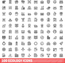 100 ecology icons set. Outline illustration of 100 ecology icons vector set isolated on white background