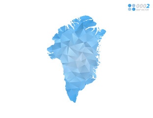 Greenland map blue polygon triangle mosaic with white background. Vector style gradient.