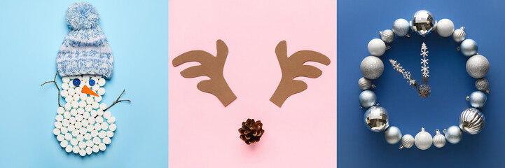 Festive collage for Merry Christmas and Happy New Year celebration