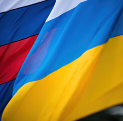 Flaga Rosyjska i Ukraińska. - obrazy, fototapety, plakaty