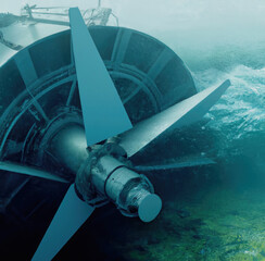 Podwodna turbina z silnikiem. - obrazy, fototapety, plakaty