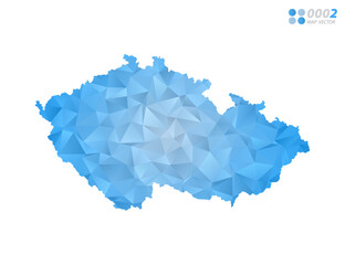 Czech Republic map blue polygon triangle mosaic with white background. Vector style gradient.