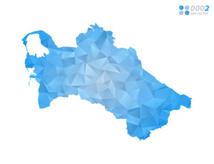 Turkmenistan map blue polygon triangle mosaic with white background. Vector style gradient.