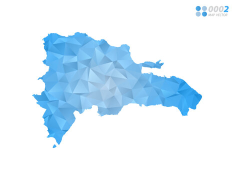 Dominican Republic map blue polygon triangle mosaic with white background. Vector style gradient.
