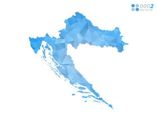 Croatia map blue polygon triangle mosaic with white background. Vector style gradient.