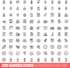 100 garden icons set. Outline illustration of 100 garden icons vector set isolated on white background