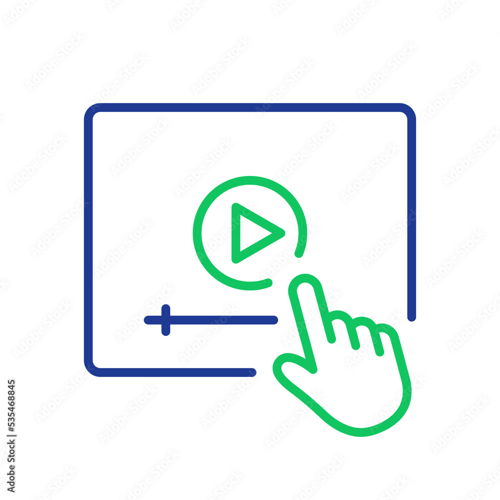 Poster video tutorials line icon. video player with mouse pointer linear icon. e-learning and online educat