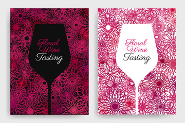 Aromatic and floral wine concept. Background illustration with line flowers