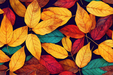 Cotton fabric Many autumn fall leaves as seamless pattern background