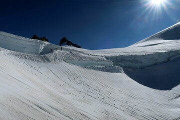 Multi day summer expedition through some glaciers in the alps. On the Monterosa massif starting...