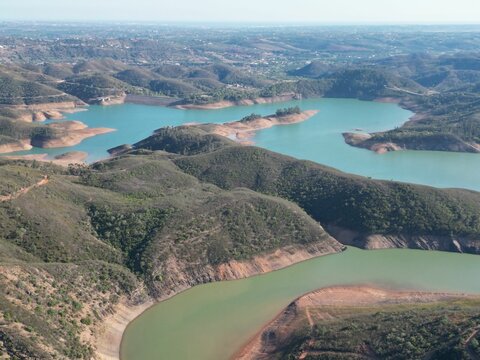 Aerial view of the Barragem do Arade in Portugal on a sunny day