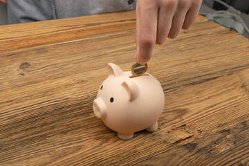 Hand Put Coin to Piggy Bank, Money Box, Saving Pig, Moneybox, Piggybank