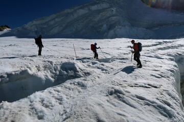 Multi day summer expedition through some glaciers in the alps. On the Monterosa massif starting from Zermatt and summiting multiple 4000m mountains