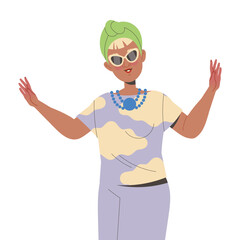 Woman Pensioner Character in Glasses Dancing to Music Engaged in Hobby Activity on Retirement Vector Illustration