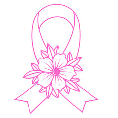 Pink ribbon with flower svg, Breast cancer svg, Cancer awareness svg