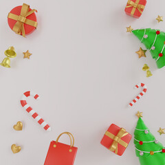 Christmas decorations with gift box on black background. 3d rendering