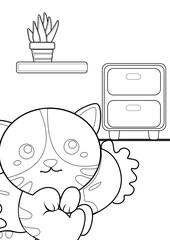 Cute Cat Pet Animals Coloring Pages A4 for Kids and Adult