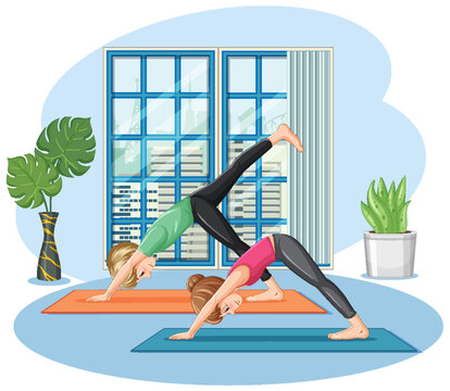 Couple practicing yoga at home