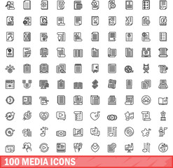 100 media icons set. Outline illustration of 100 media icons vector set isolated on white background