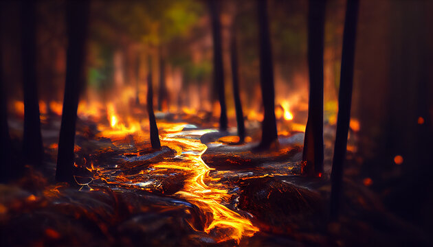 a stream in a burning forest