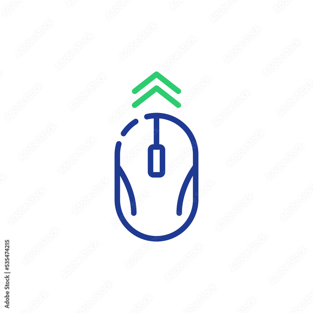 Poster computer mouse swipe move arrow line icon. mouse pc scroll up linear pictogram. wireless computer to