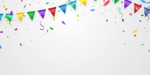colorful confetti background with party flags celebration party design vector illustration