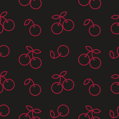 Cherry seamless pattern in outline style for package, kitchen design, fabric and textile. Vector illustration