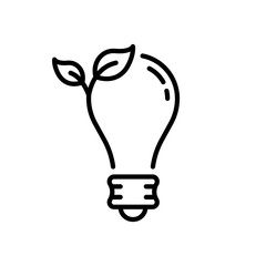 Ecological Low-Energy Lightbulb Line Icon. Ecology Lamp with Leaf Environment Conservation Linear Pictogram. Light Bulb Eco Electricity Outline Icon. Editable Stroke. Isolated Vector Illustration