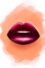 Beautiful red watercolor female lips