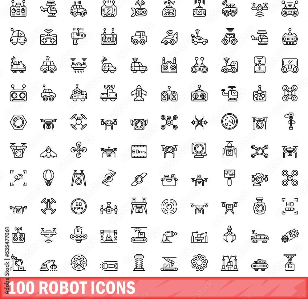 Aufkleber 100 robot icons set. outline illustration of 100 robot icons vector set isolated on white background