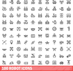 100 robot icons set. Outline illustration of 100 robot icons vector set isolated on white background