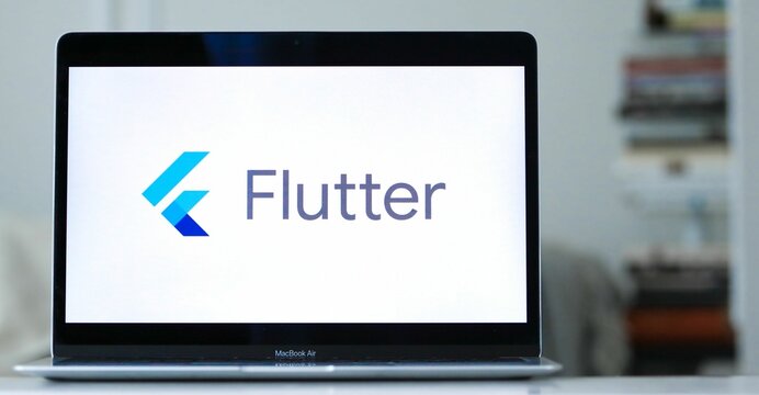 The Google Flutter logo on a Laptop Screen