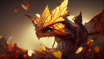 Fototapeta na wymiar autumn dragon made of leaves