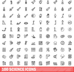 100 science icons set. Outline illustration of 100 science icons vector set isolated on white background