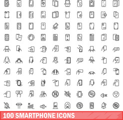 100 smartphone icons set. Outline illustration of 100 smartphone icons vector set isolated on white background