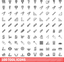 Naklejka premium 100 tool icons set. Outline illustration of 100 tool icons vector set isolated on white background