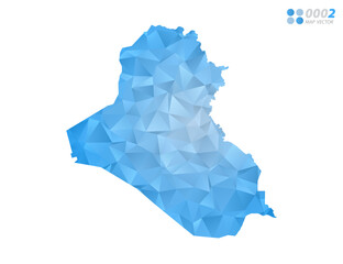 Iraq map blue polygon triangle mosaic with white background. Vector style gradient.