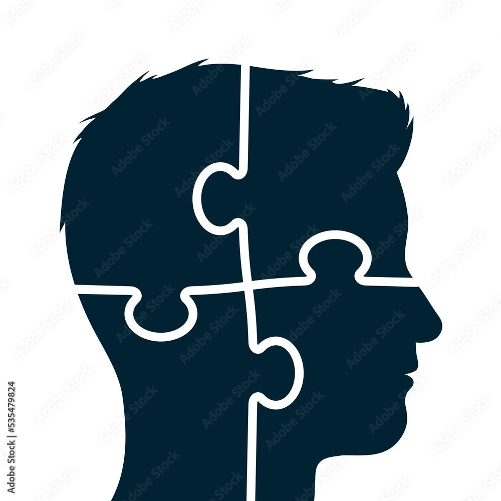 Wall mural Vector silhouette head jigsaw puzzle four pieces