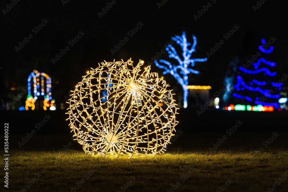 Poster New Year big ball at night in the park