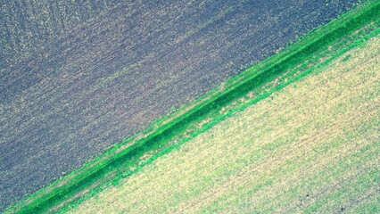 Aerial top view of a landscape of green fields in Ruppurr, Karlsruhe, Germany