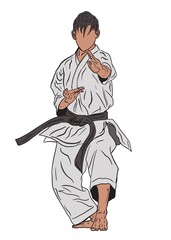 Karate fighter illustration doing technique