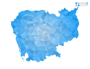 Cambodia map blue polygon triangle mosaic with white background. Vector style gradient.