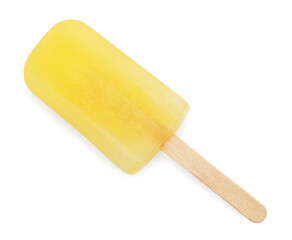 Tasty fruit ice pop isolated on white, top view