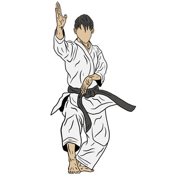 Karate fighter illustration doing technique