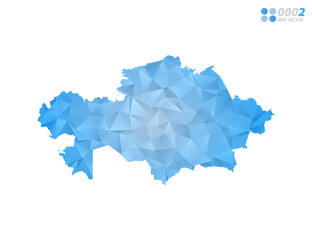  Kazakhstan map blue polygon triangle mosaic with white background. Vector style gradient.